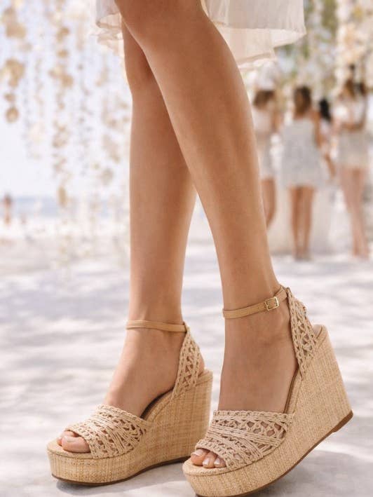 Woven Platform Wedge Sandal with Ankle Strap for wholesale by Miami Shop