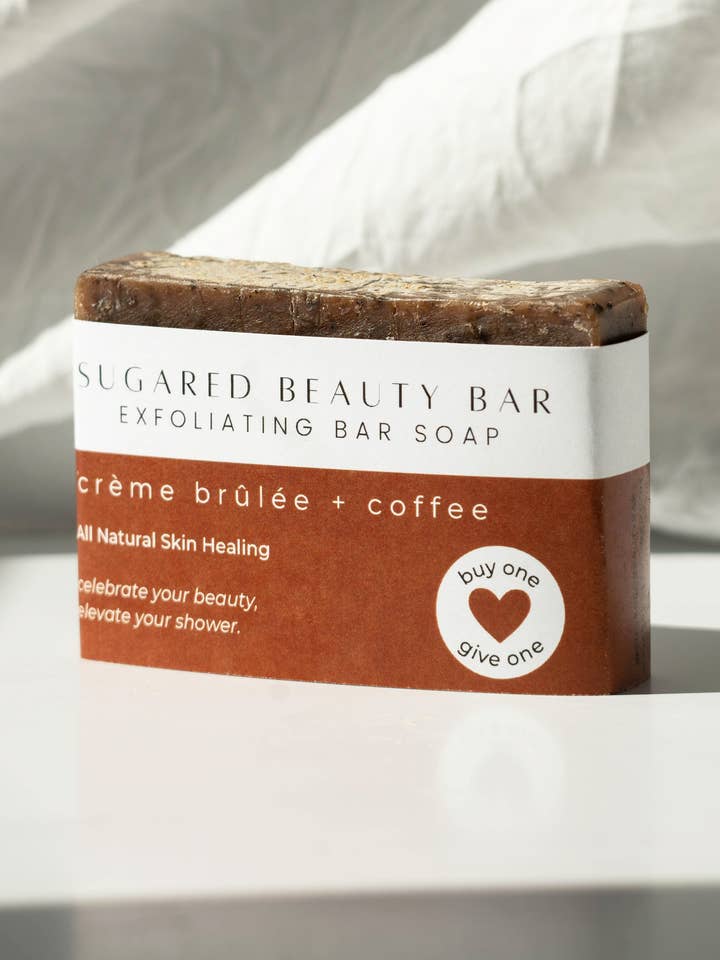Crème Brûlée + Coffee Exfoliating Bar Soap for wholesale by Sugared Beauty Bar
