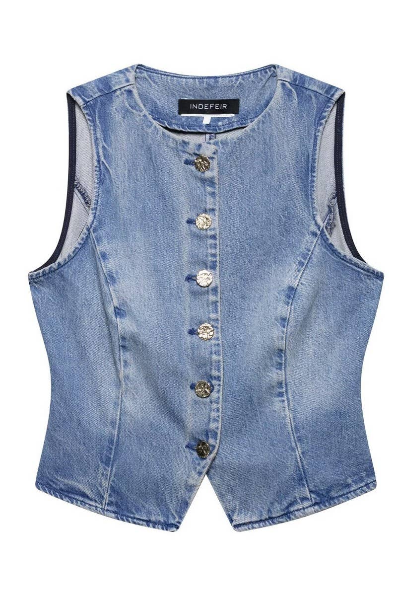 NINEXIS - Wholesale Top & Pant Set (NOT Loungewear) - Women's - CWSBSSL0145_FASHION DENIM VEST + STRAIGHT PANTS SET