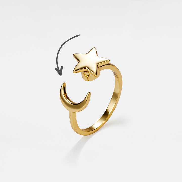 Perimade & Co. LLC - Wholesale Band/stacked ring - Moon Star Anxiety Fidget Spinner Ring in 925 Sterling Silver6