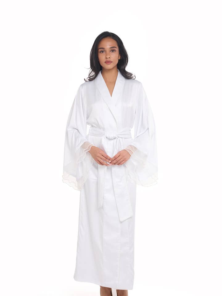100% Silk Bridal Dressing Gown, 19mm Momme Bridal Robe for wholesale by IDENTITY LINGERIE