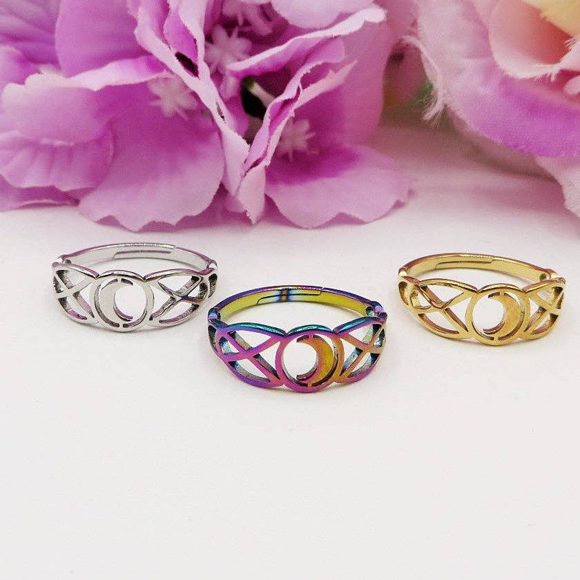 Daemon srls - Wholesale Band/Stacked Ring - MOON ~ Anello regolabile Luna in ACCIAIO INOSSIDABILE8