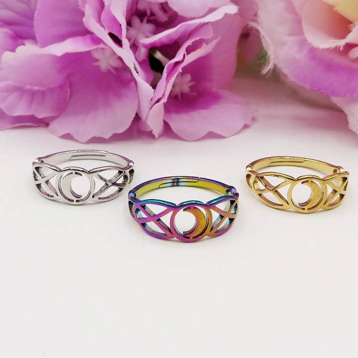 Daemon srls - Wholesale Band/Stacked Ring - MOON ~ Anello regolabile Luna in ACCIAIO INOSSIDABILE8