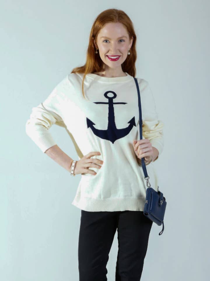Hayden Anchor Sweater Cream & Navy for wholesale by NAVY JANE