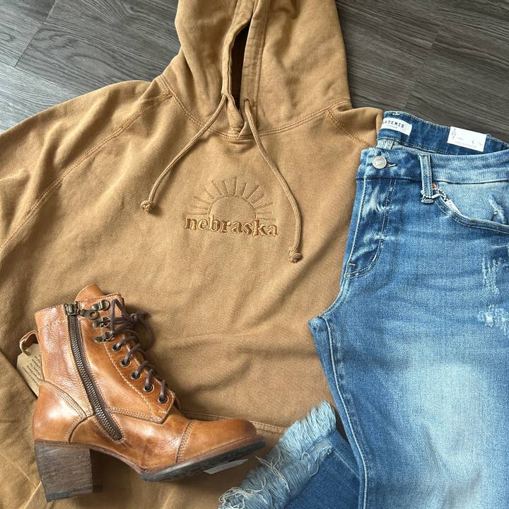 (CUSTOMIZABLE) Camel State Embroidered Hoodie for wholesale by West Anna Designs