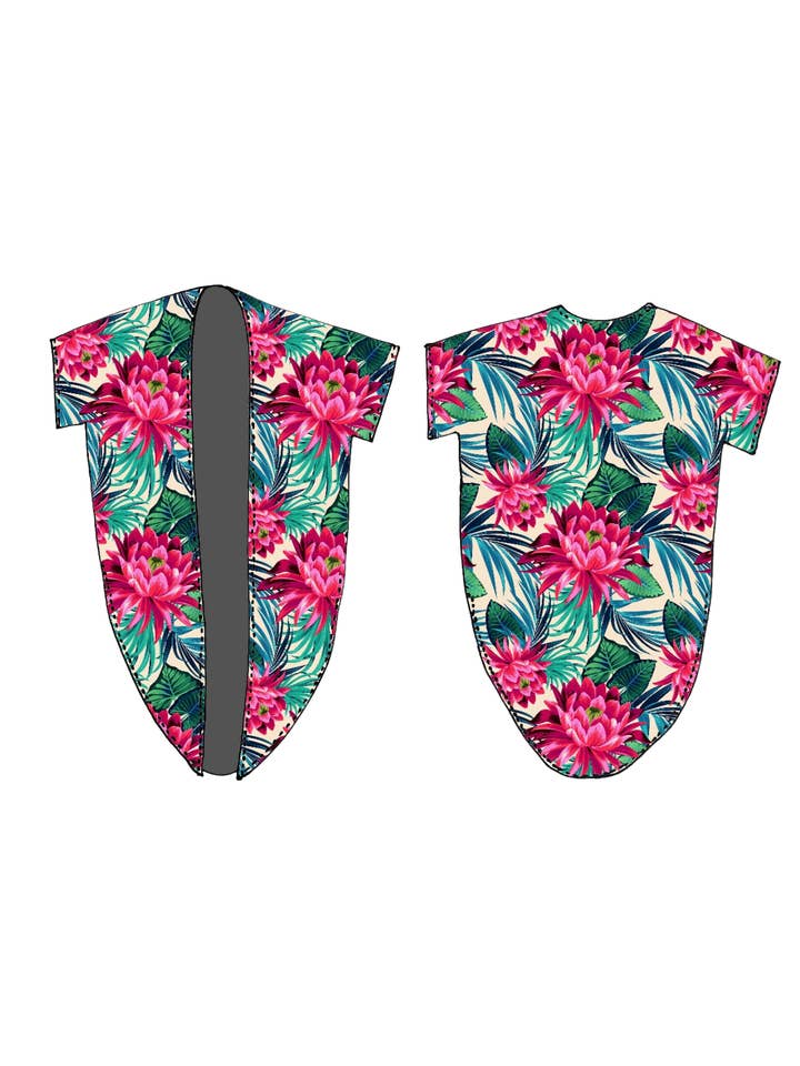 Tropical Lotus Bloom Floral Long Slit Kimono for wholesale by Namaskar Australia