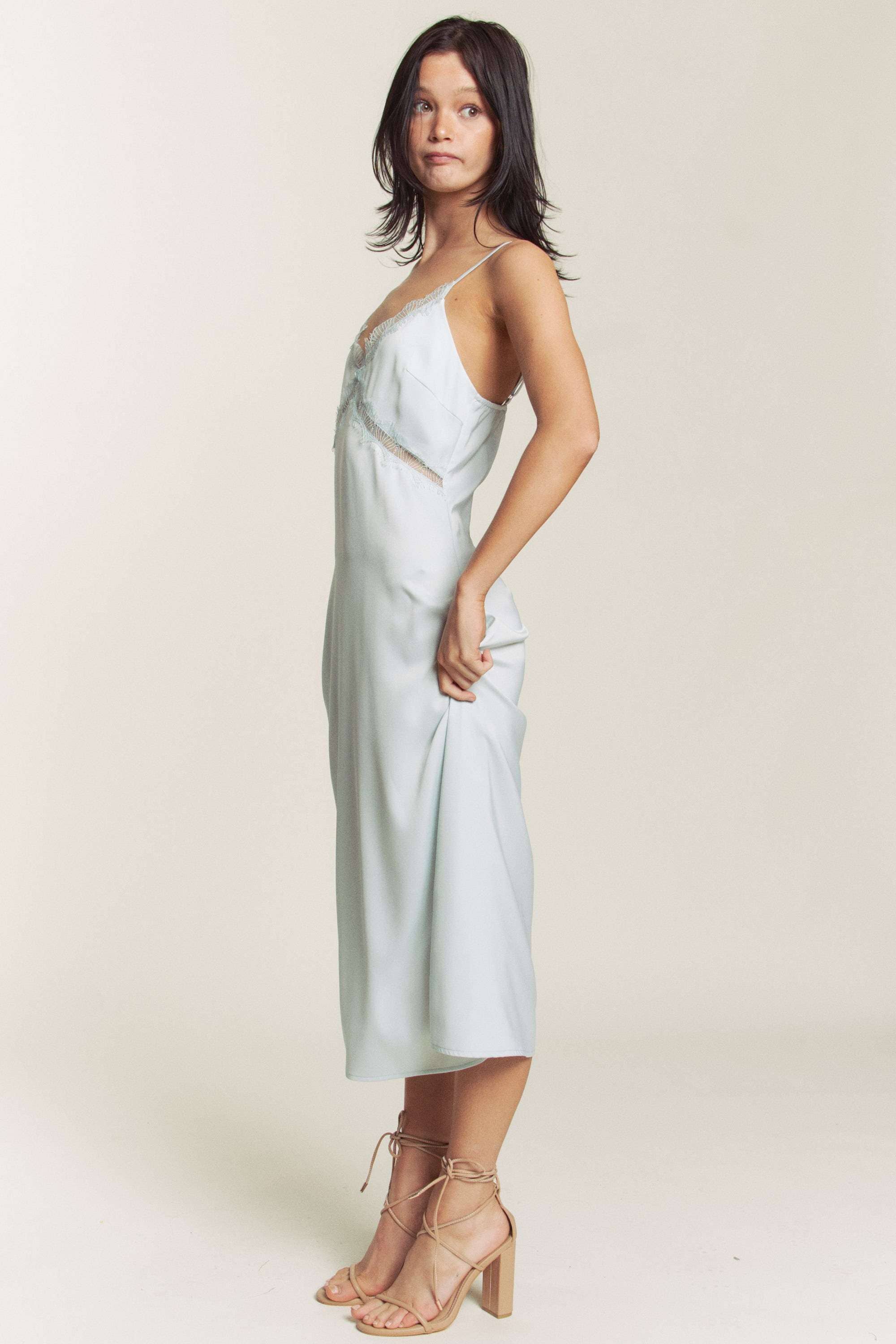 Hers & Mine - Wholesale Dress - Women's - SATIN SPAGHETTI STRAP X LACE TRIM MIDI DRESS17