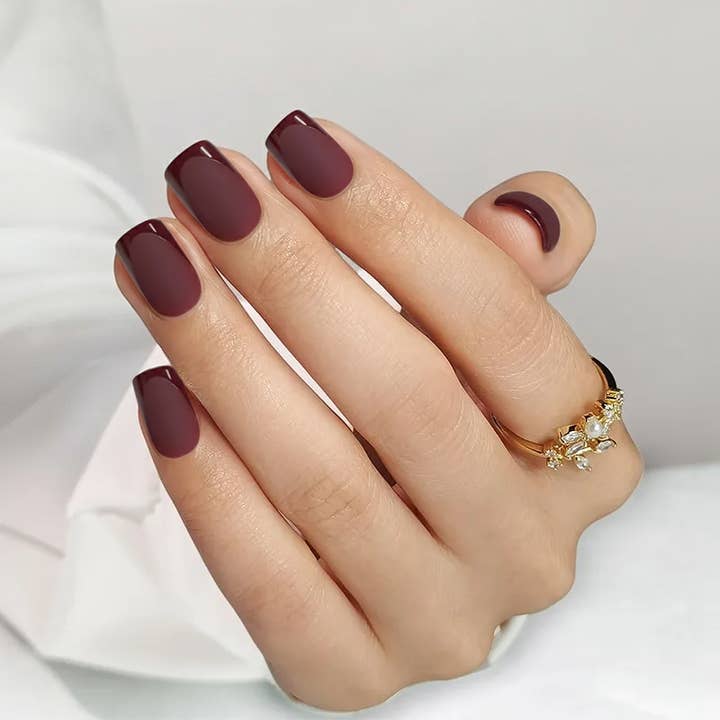 Plum Velvet Square Nails - Press On Nails | Long Lasting & Reusable for wholesale by Nail Pop Studio