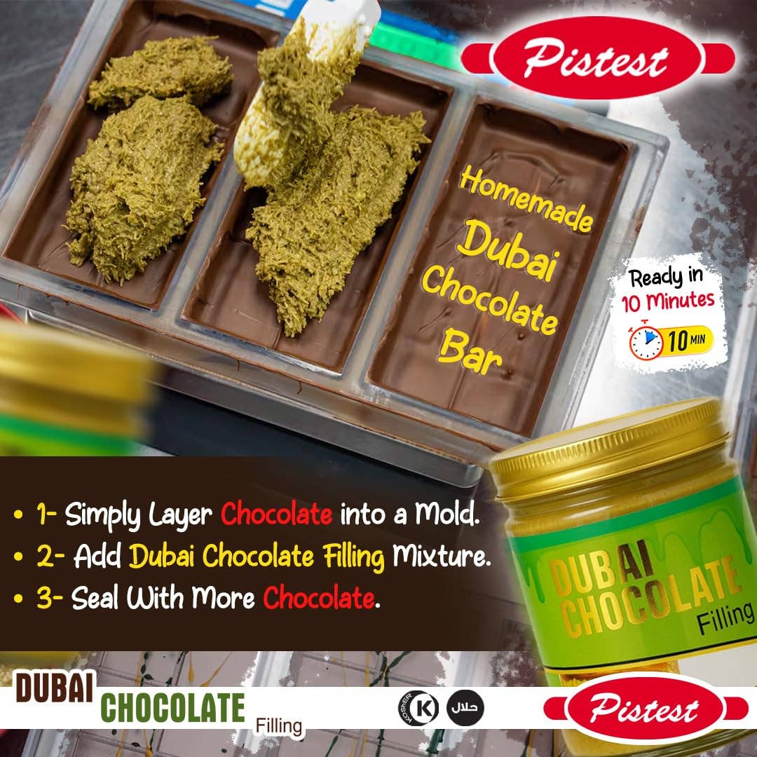 Pistest - Wholesale Chocolate bar - Pistest Dubai Pistachio Cream Chocolate Bar Filling 250g 8.84