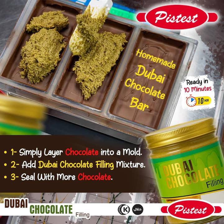 Pistest - Wholesale Chocolate bar - Pistest Dubai Pistachio Cream Chocolate Bar Filling 250g 8.84