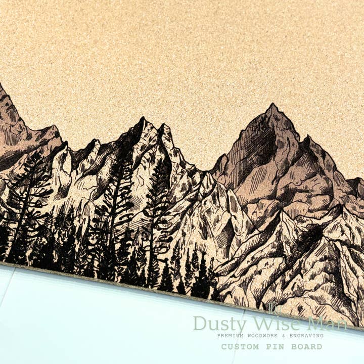 Mountain Landscape Custom Cork Pin Board, Bulletin Board for wholesale by The Dusty Wise Man