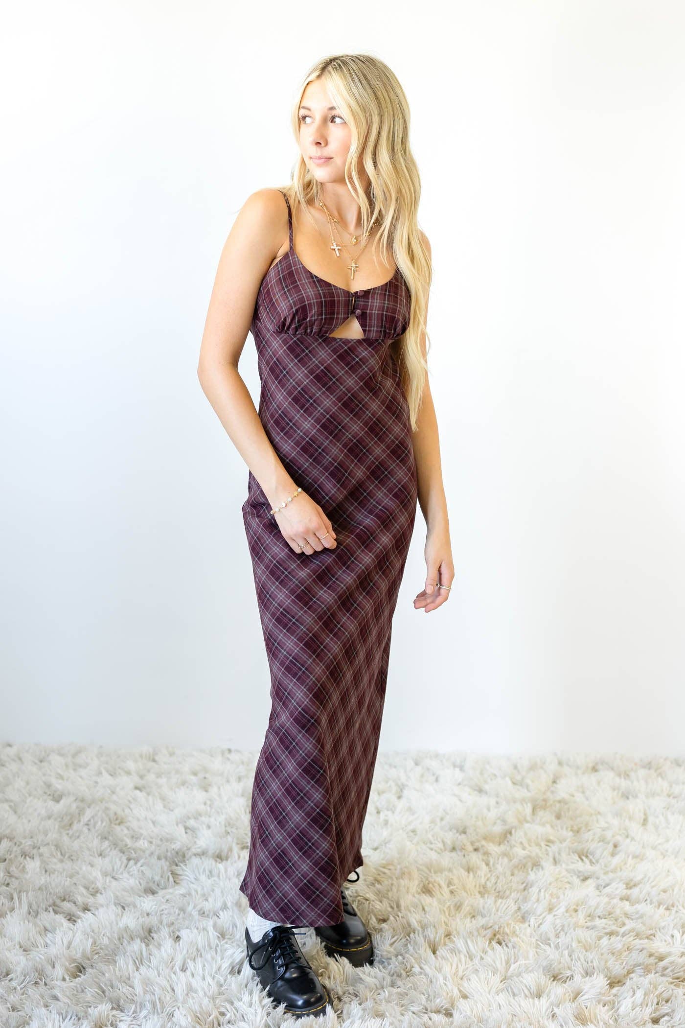 Nectar Clothing – Engroshandel Kjole - Dame – Plaid Maxi Kjole2