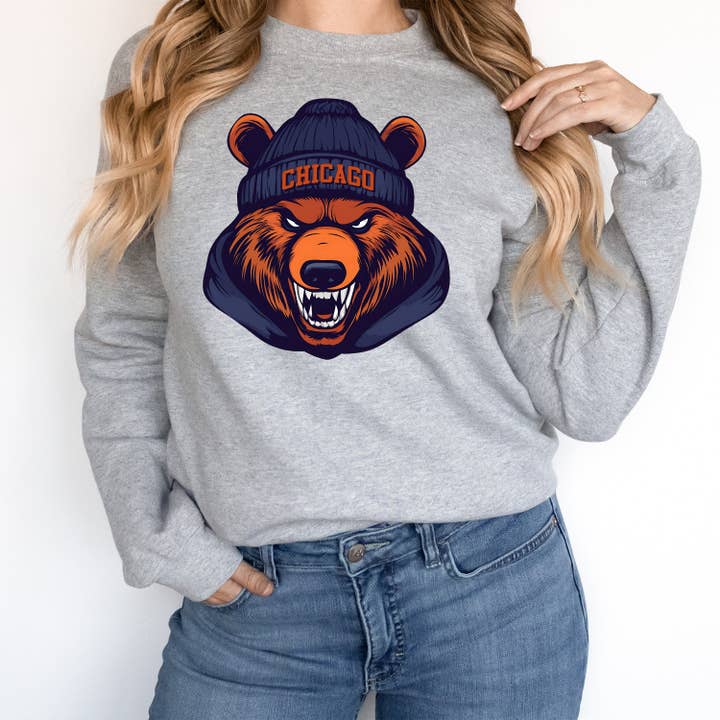Chicago Beanie Bear Vintage Tegneserie Unisex Sweatshirt for engroshandel hos Into The Desert