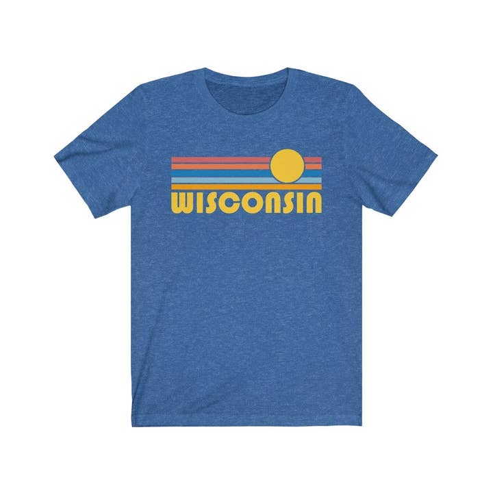 Hey Mountains - Wholesale Screen Printed T-Shirt - Unisex - Wisconsin T Shirt, Retro Sunrise Unisex Graphic Tee