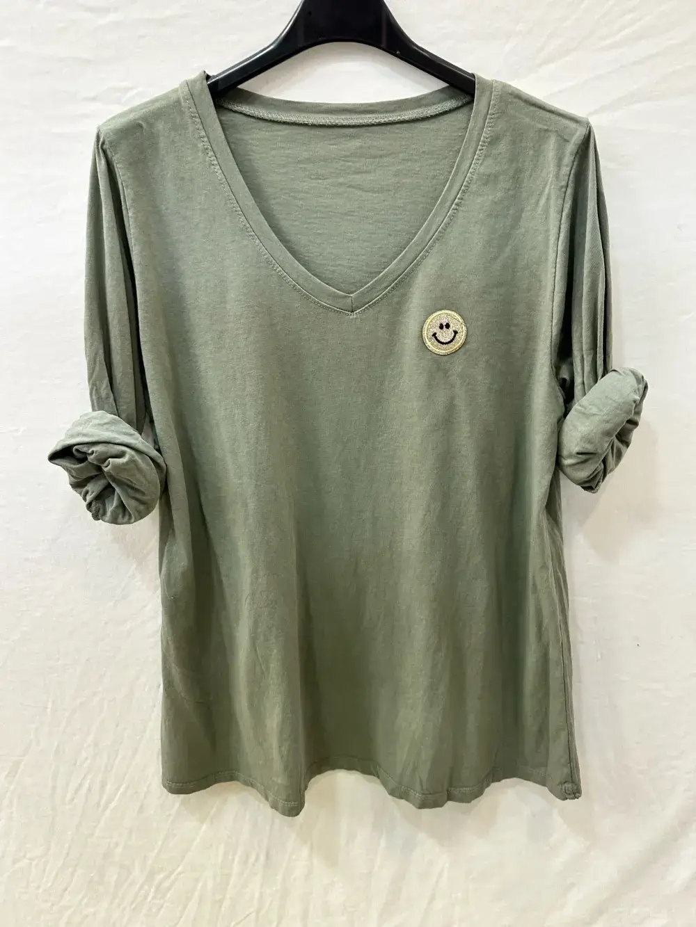 Mimi & Gogo - Vendita all'ingrosso Maglietta - Donna - T-shirt con smiley di paillettes, taglia unica 36-425