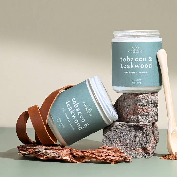 Tobacco & Teakwood Soy Wax Candle for wholesale by Wax Crescent