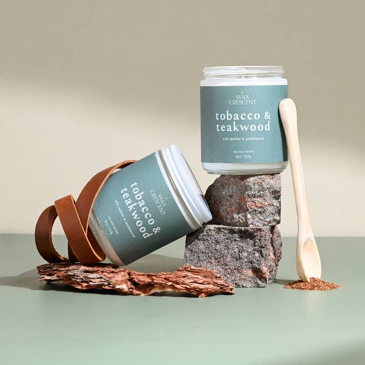 Tobacco & Teakwood Soy Wax Candle for wholesale by Wax Crescent