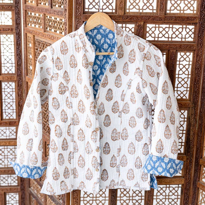 Rahab's Rope - Wholesale Jacket - Women's - The Blue Reversible Block Print Jen Jacket