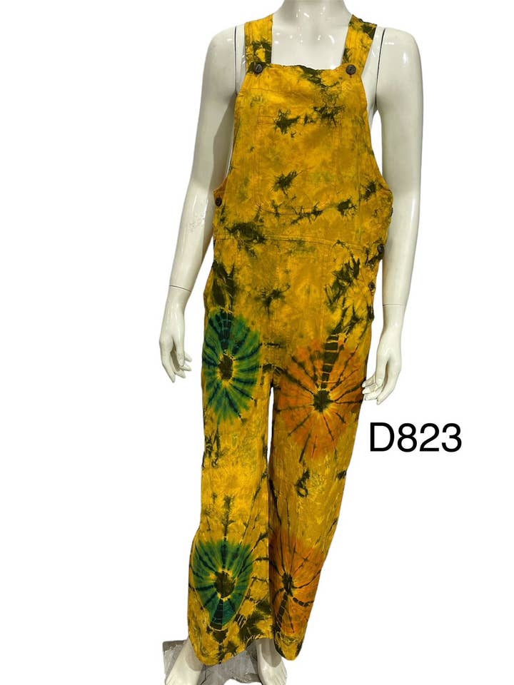 Cotton Tie Dye Mustard Multi Swirl Overall D823 for wholesale by Rising International Inc