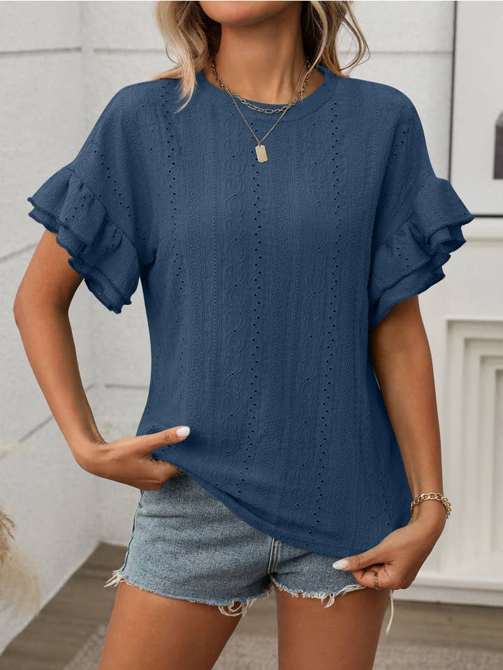Wholesalesir - Wholesale Blouse - Women's - Solid Color Round Neck T-shirt Top2