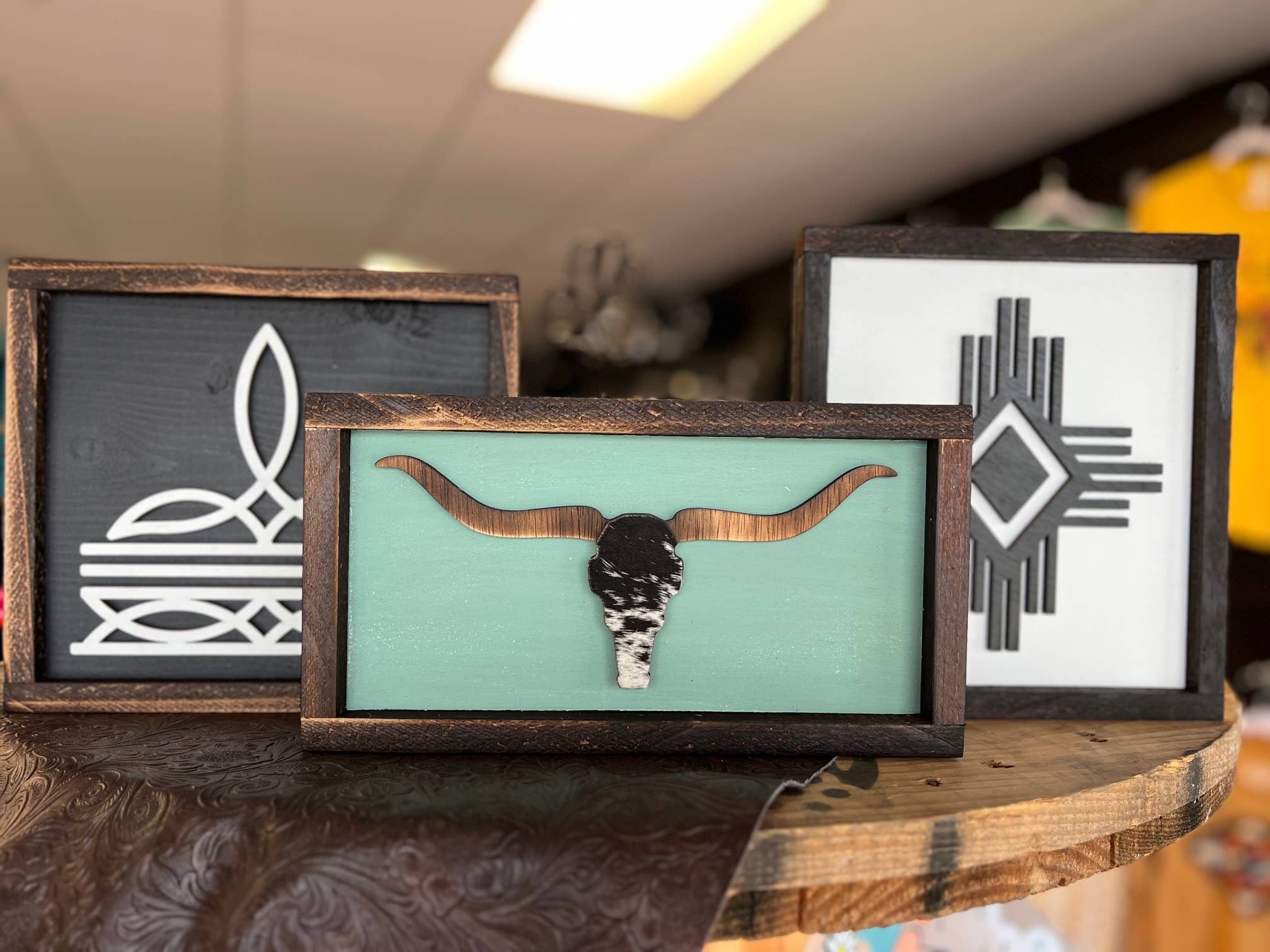 Twisted Iron Wholesale - Wholesale Sign - Longhorn Decor with Cowhide Accent