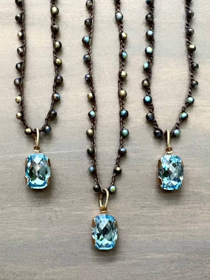 Ocean Shimmer Necklace With Faceted Swarovski And Crocheted Galaxy Crystals for wholesale by Twist Style