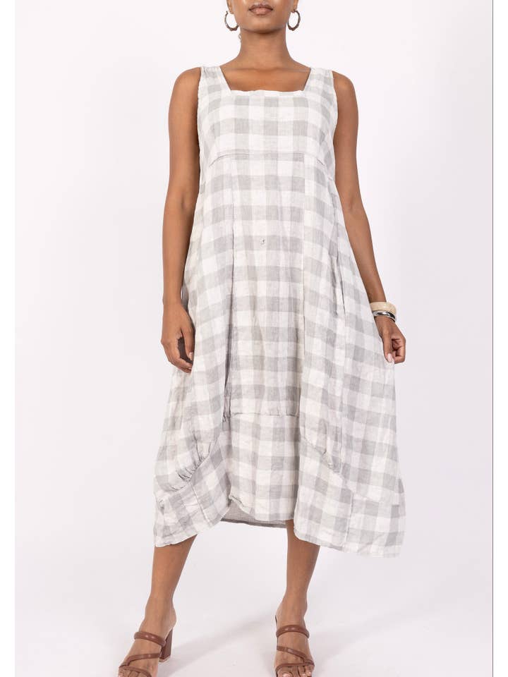 LINEN & COTTON HOUSE - Wholesale Dress β Women's - LINEN DRESS WITH POCKETS, GINGHAM CHECK PATTERN 32220