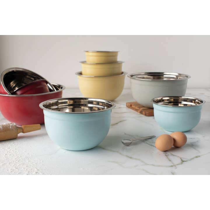 Now Designs by Danica - Wholesale Mixing Bowl - Matte Steel Robins Egg Blue Mixing Bowls Set of 34