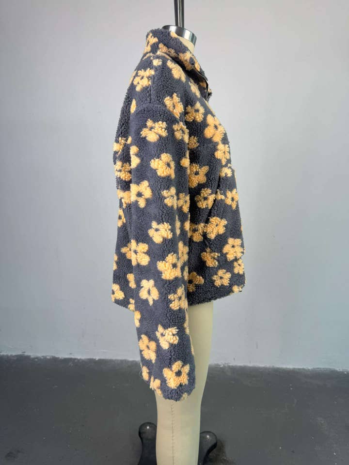 Rosa Clothing - Wholesale Sweatshirt - Women's - Floral Sherpa fleece quarter zip oversized sweatshirt jacket8