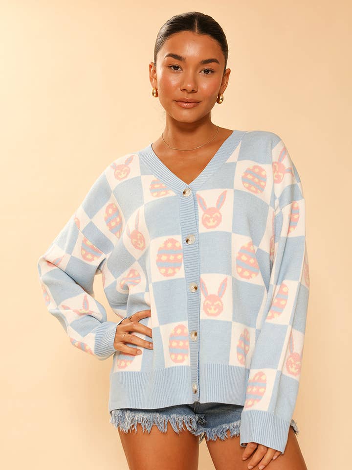 Easter bunny check cardigan for wholesale by Miss Sparkling