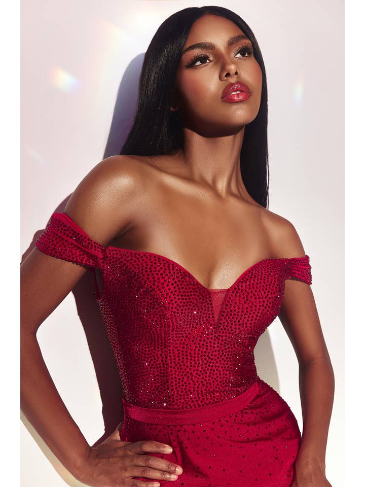 Ladivine by Cinderella Divine - Wholesale Gown - Women's - OFF THE SHOULDER HOT STONE FITTED GOWN8