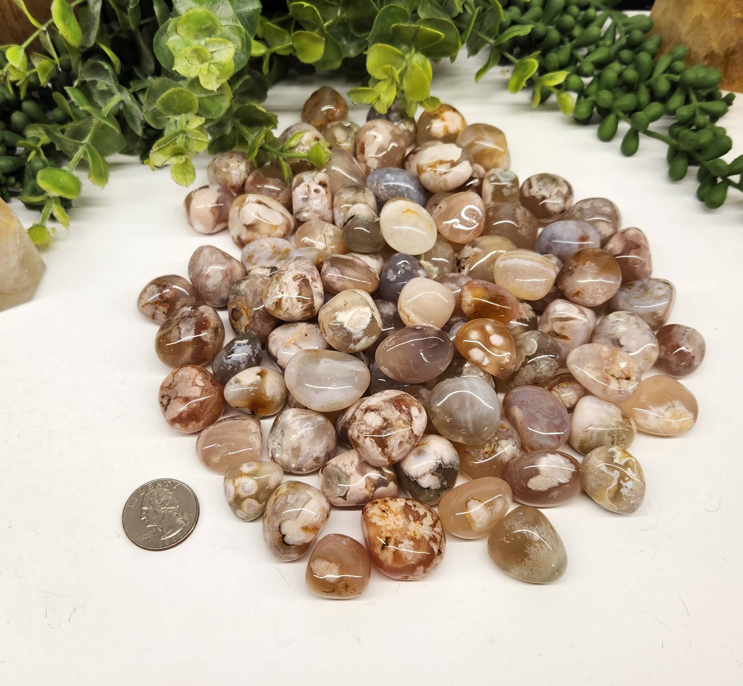 Meraki Gemstones – Engroshandel Spirituelle sten og krystaller – Flower Agate polerede sten ca. 20-25 mm (1 kg/2,2 lbs.)2