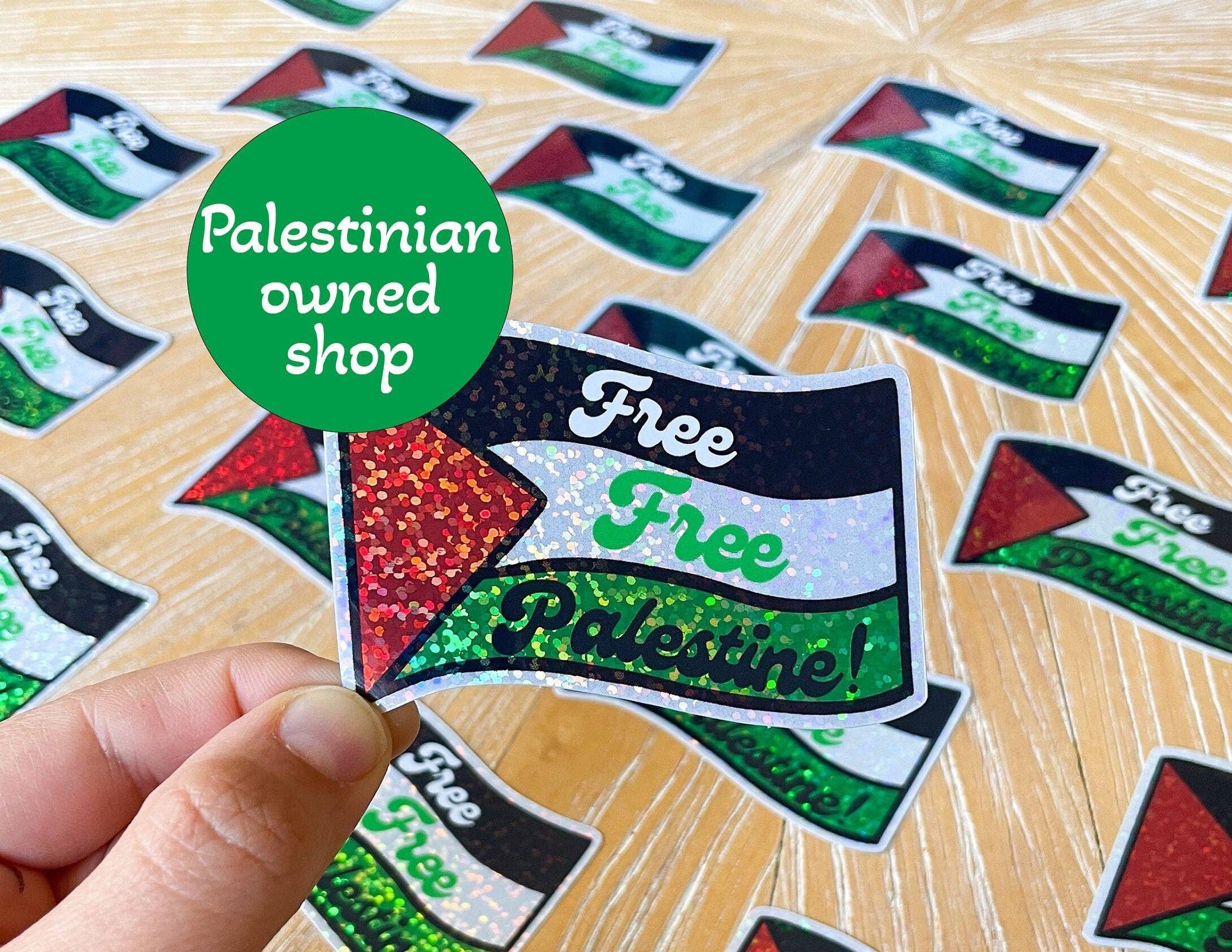 Stitch4pali – Großhandel Aufkleber – Kostenloser Kostenloser Palästina-Wellenflaggen-Aufkleber mit Glitzer-Aufkleber Wetterfester palästinensischer Geschenkartikel für Laptops und Wasserflaschen Spendet an Gaza1