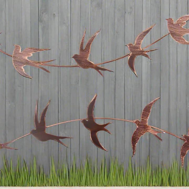 Marissa's Gifts - Venta al por mayor Papel pintado 3D - Arte de pared de golondrina en vuelo de metal de bronce hecho a mano para jardín/interior/exterior.2