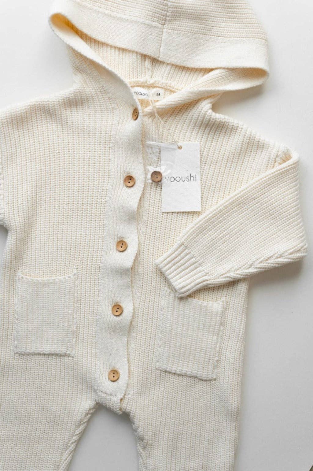 Yooushi - Wholesale Jumpsuit - Baby - Cloud Cream Hooded Knit Playsuit1