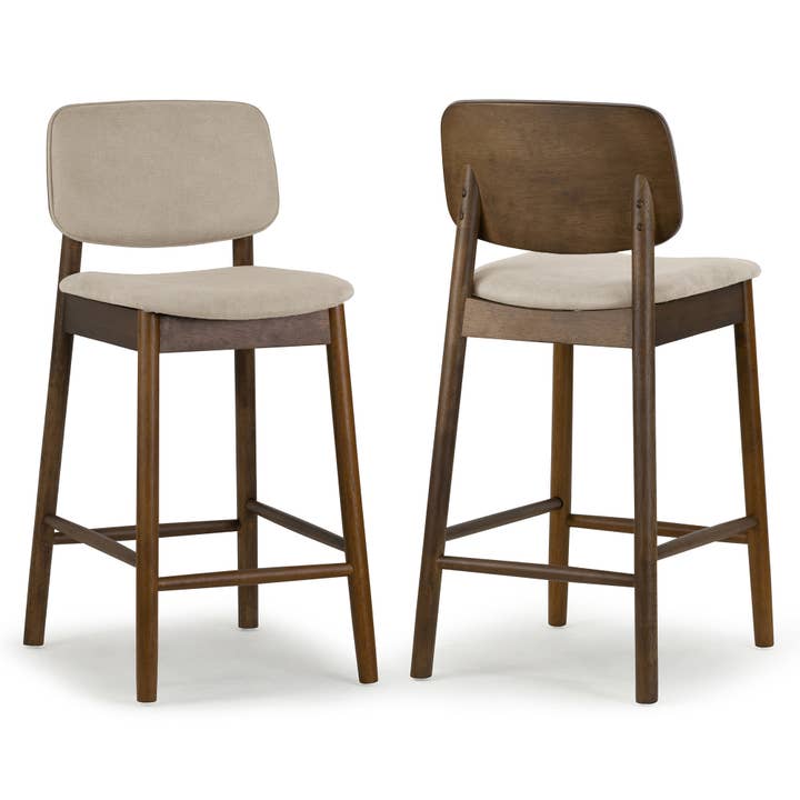 Glamour Home - Wholesale Stool - Set of 2 Azura Fabric Counter Stools with Walnut Legs1