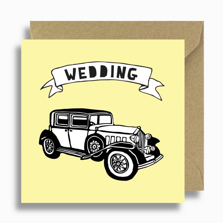 Vintage Car Wedding Card for wholesale by Lizzie Chancellor