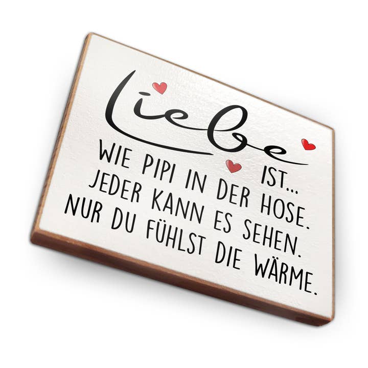 Íman de frigorífico em madeira de faia - O amor é como xixi por atacado de wammi