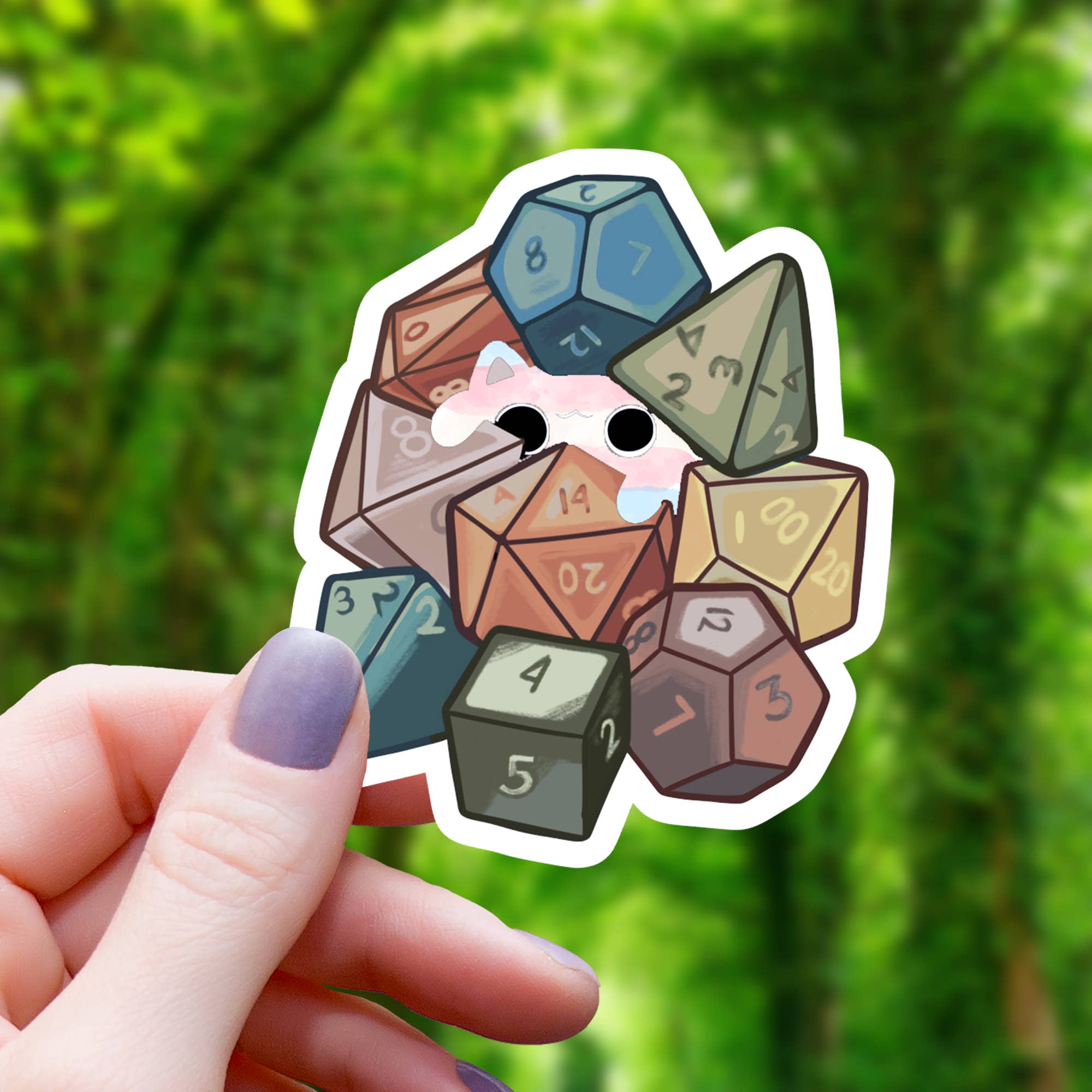 Mimic Gaming Co - Wholesale Sticker - Trans Pride Cat Amongst Dice Sticker - 3"