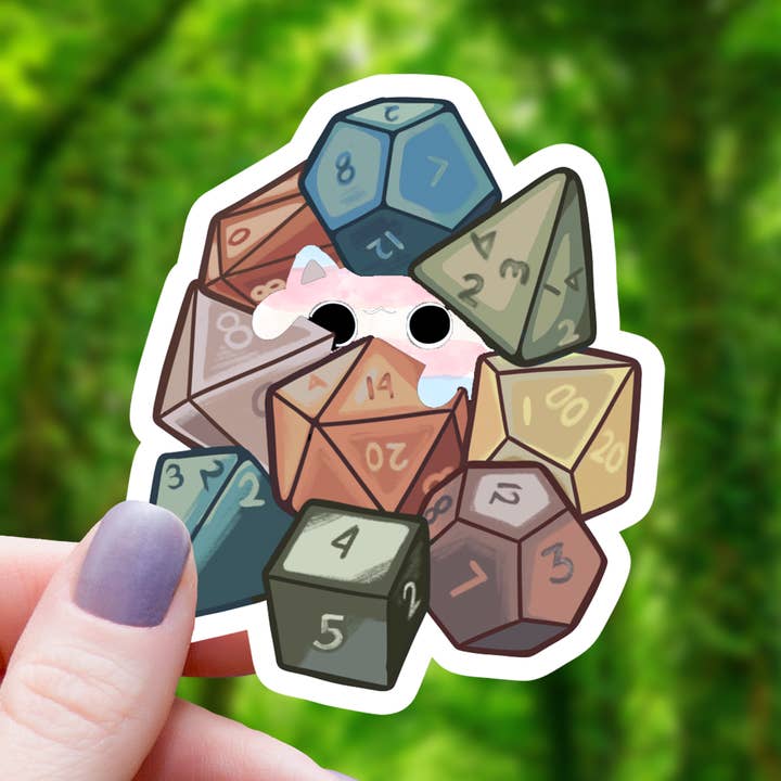 Mimic Gaming Co - Wholesale Sticker - Trans Pride Cat Amongst Dice Sticker - 3"0