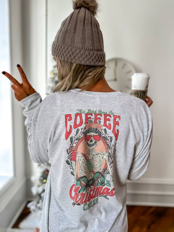 birdie - Wholesale Screen Printed T-Shirt - Women's - This B*tch Runs on Christmas Cheer Long Sleeve Graphic Tee