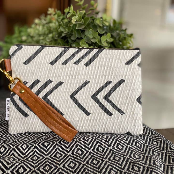 Wristlet with strap - mudcloth arrow for wholesale by September Skye Bags & Accessories