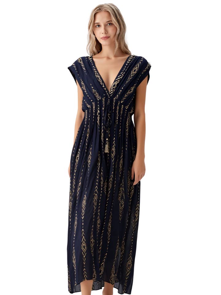 BR25817 GOLD ETHNIC BOHEMIAN MAXI DRESS for wholesale by Becky Rose