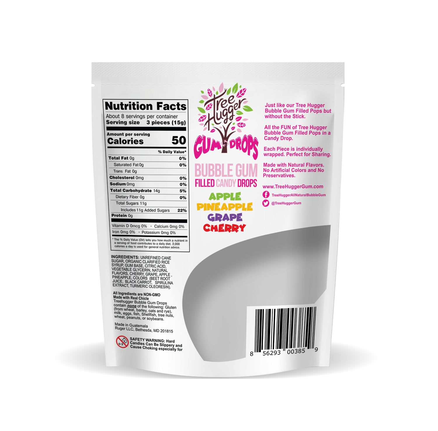 Tree Hugger Gum and Bubble Gum Filled Candy - Wholesale Chewing Gum - Tree Hugger Bubble Gum Filled Candy Drops 25 CT BAG1