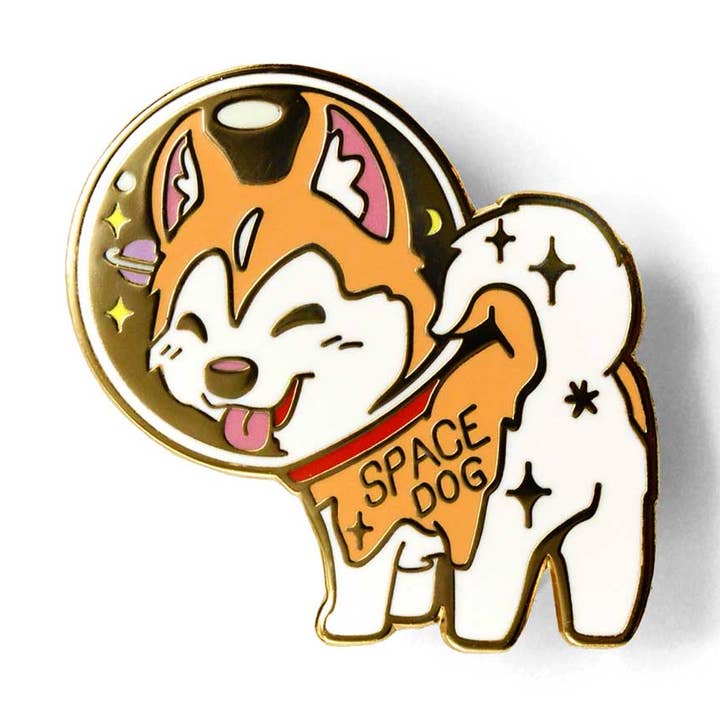 Épinglette en émail Space Dog Husky, cadeau pour la fête des pères, maman chien pour la vente par Flair Fighter
