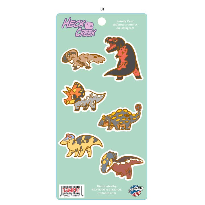 Heck Creek Dinosaur Sticker Set for wholesale by Rextooth Studios