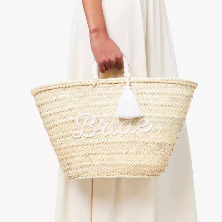 DarKech - Wholesale Beach Bag - Handwoven "Bride" Straw Tote – Beach or Bachelorette Bag0