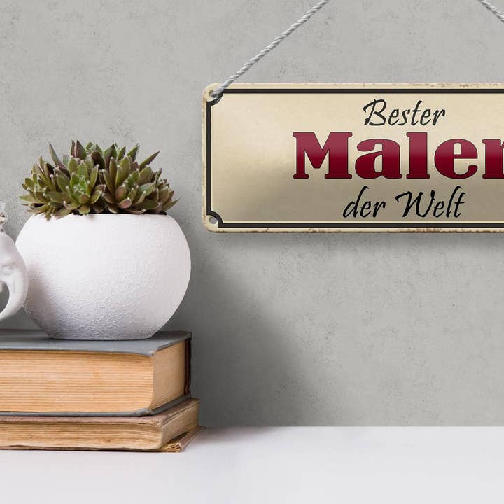 Femer - Wholesale Bord/bordje - Tinnen bord met de tekst 27x10 cm beste schilder ter wereld werkt decoratief bord tinnen bord3