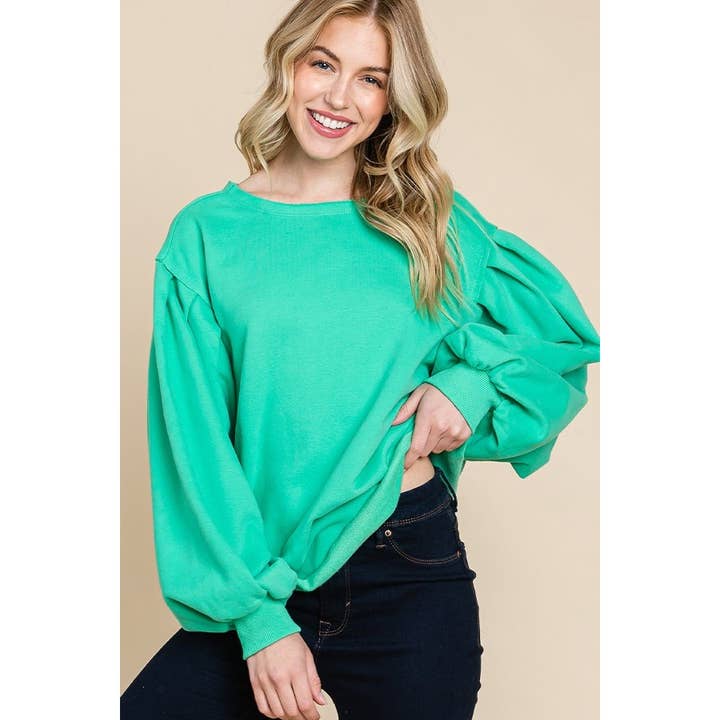 Solid Loose Fit Bubble Sleeve Sweatshirt for wholesale by LIME N CHILI