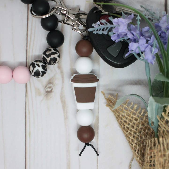 Brown Coffee Silicone Beaded Keychain for wholesale by Kaysticks.co